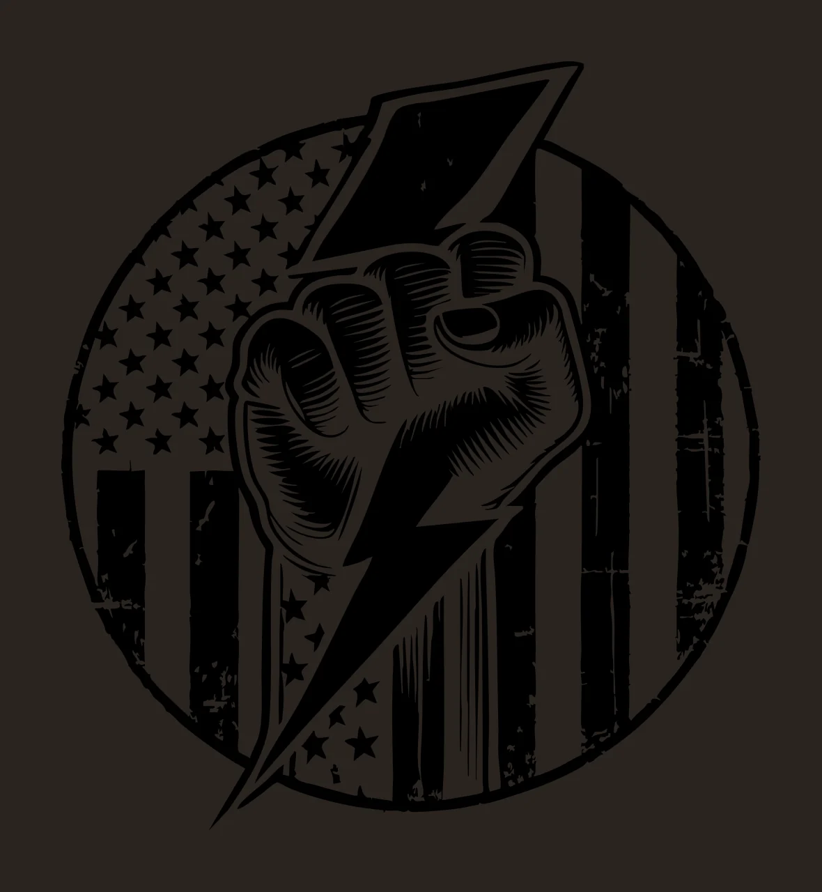 Flag Motif Fist Holding Lightning Bolt stars and stripes black contrast preview thumbnail