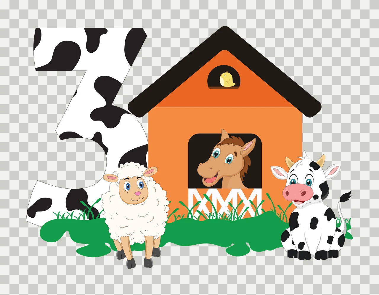 Cow 3 Number Three Farm Animal Silhouette display house black transparency and detail preview thumbnail