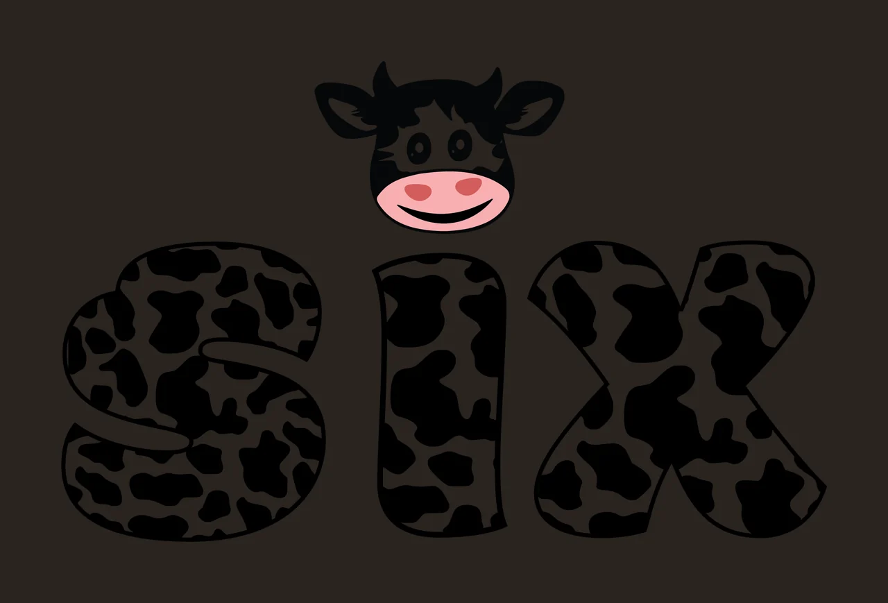 Cow Number Six Print Letter Design head and with spots Patterned contrast preview thumbnail