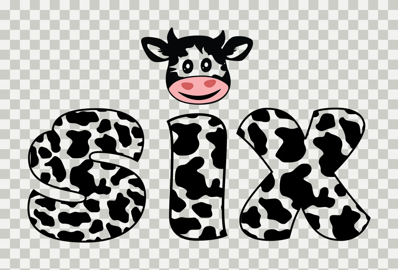 Cow Number Six Print Letter Design head and with spots Patterned transparency and detail preview thumbnail