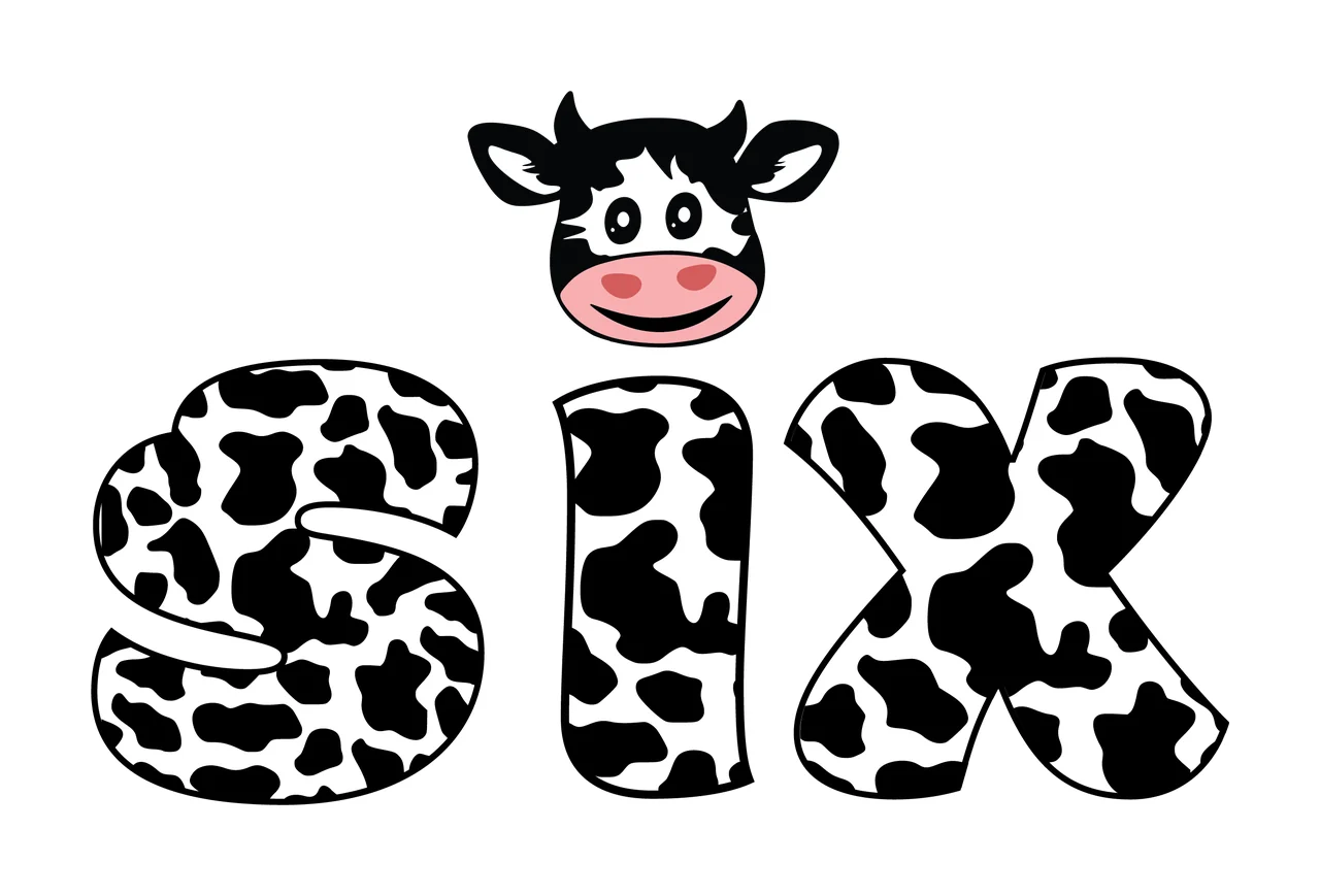 Cow Number Six Print Letter Design head and with spots Patterned