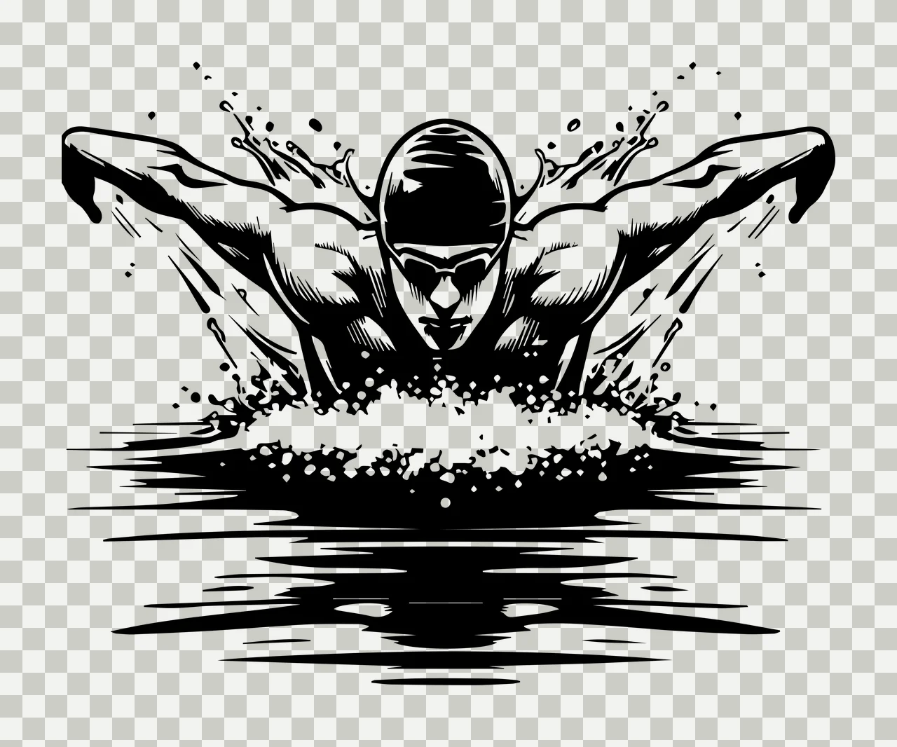 Swimming Swimmer In Butterfly Stroke Action water splash swim cap transparency and detail preview thumbnail
