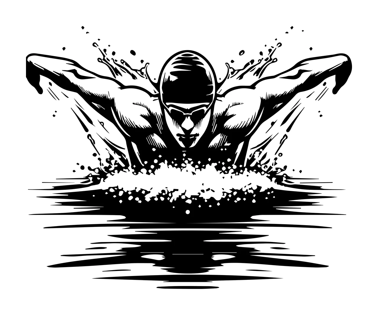 Swimming Swimmer In Butterfly Stroke Action water splash swim cap