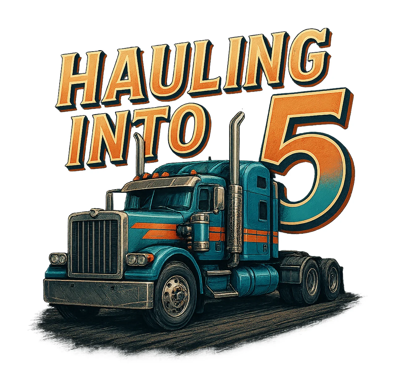5th Birthday Haulin Into Semi Truck Retro Big Rig Trucker