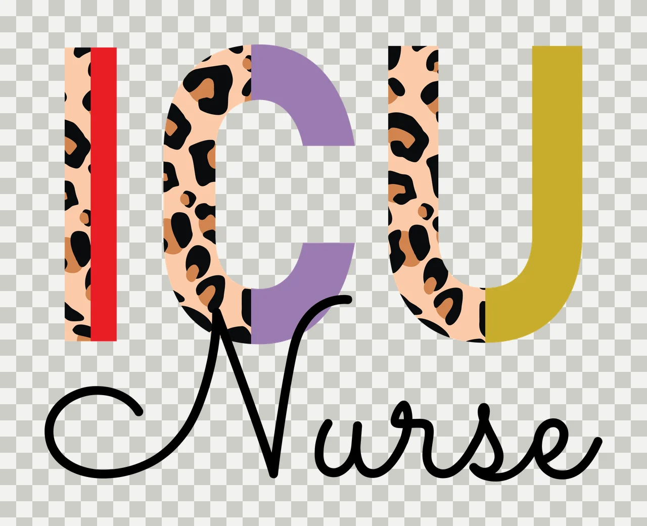 Icu Nurse Graphic With Leopard Texture displaying print typography transparency and detail preview thumbnail
