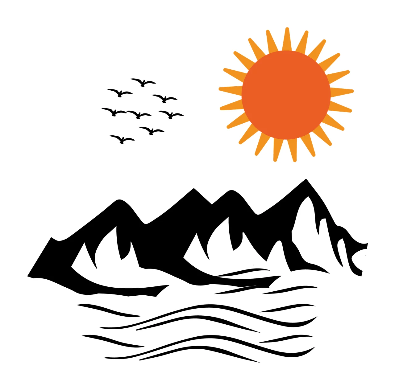 Sun Mountains And Birds Nature Scene landscape water silhouette
