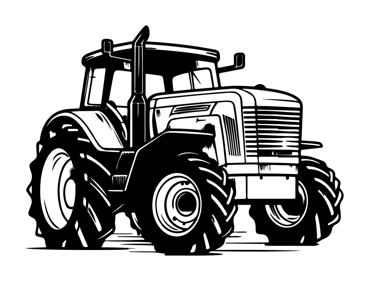Black And White Tractor Illustration stationary wheels engine