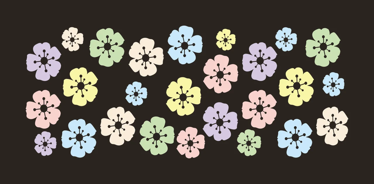 Can Glass Wrap Assorted Black Five Petal Flowers floating stamen contrast preview thumbnail