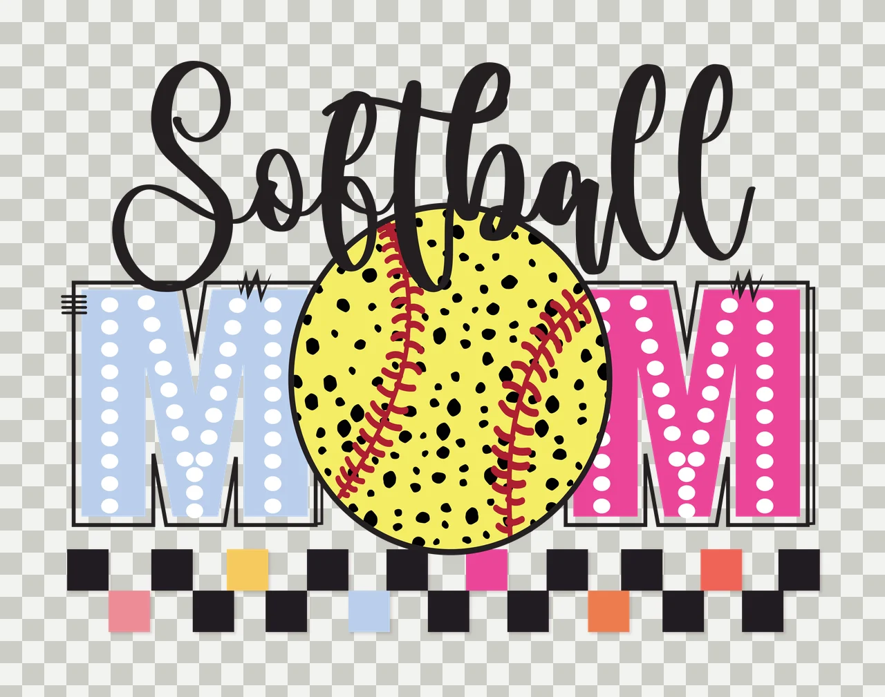 Softball Mom Text With Checkerboard Pattern typography silhouette transparency and detail preview thumbnail