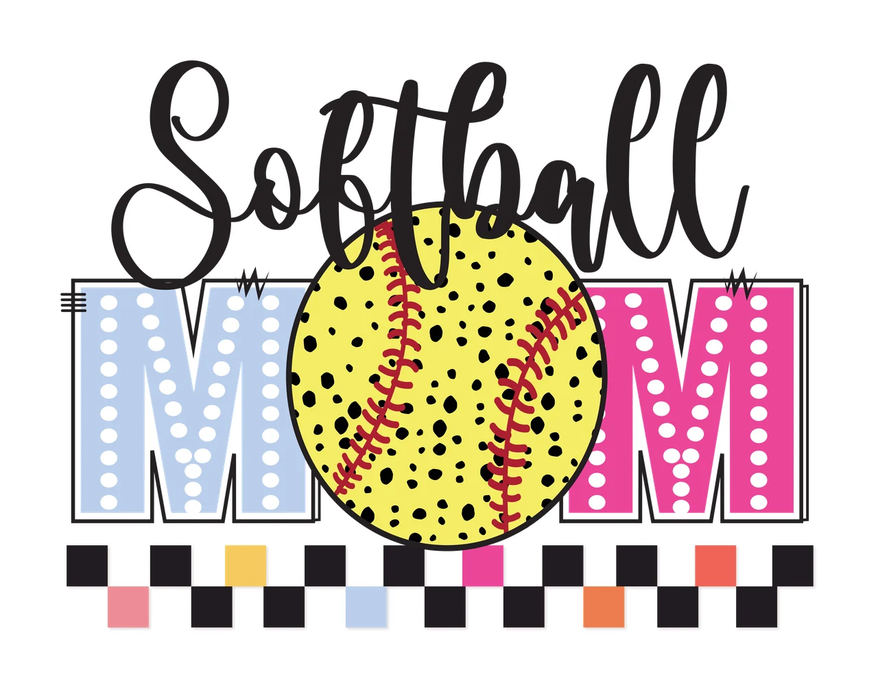 Softball Mom Text With Checkerboard Pattern typography silhouette