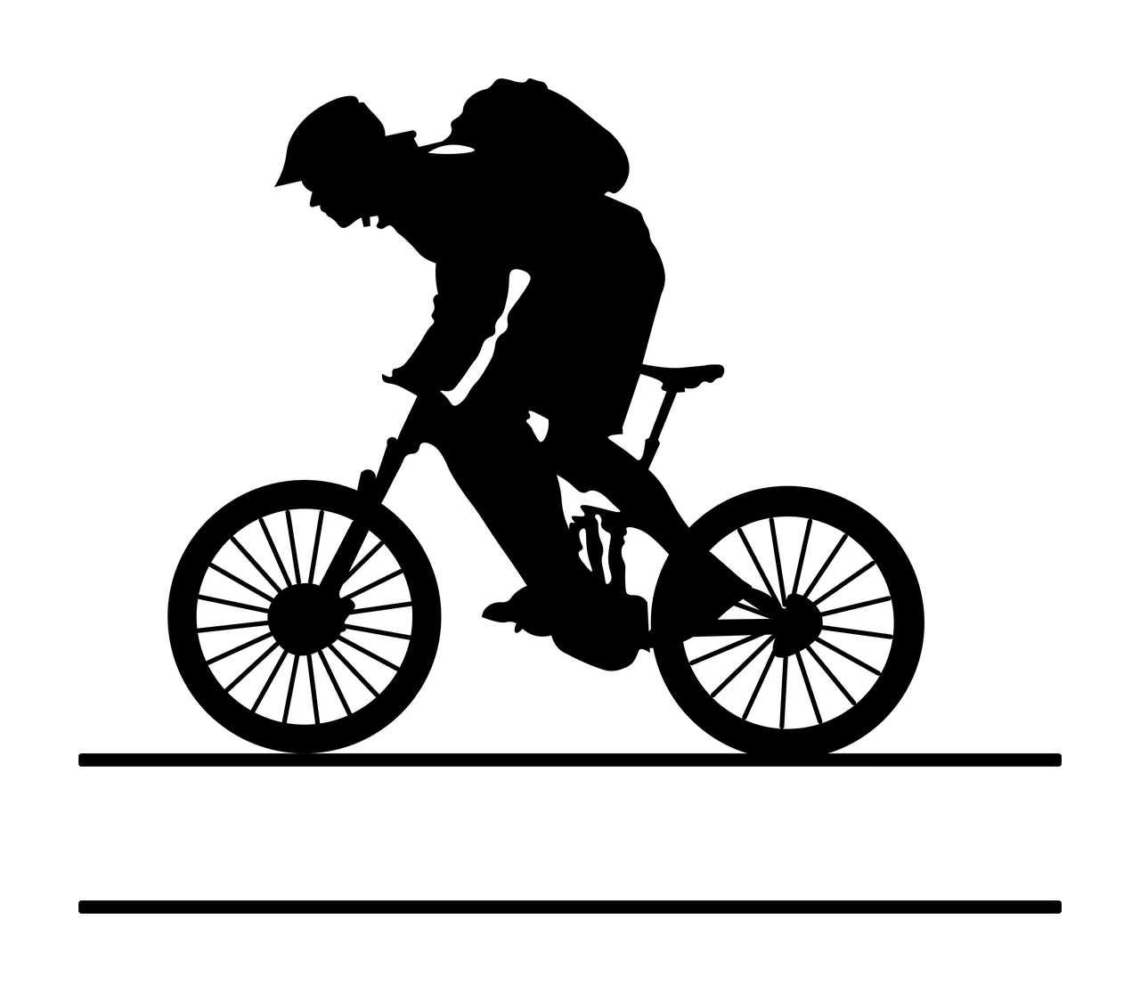 Mountain Bike Biker Silhouette Riding Above Two Parallel horizontal