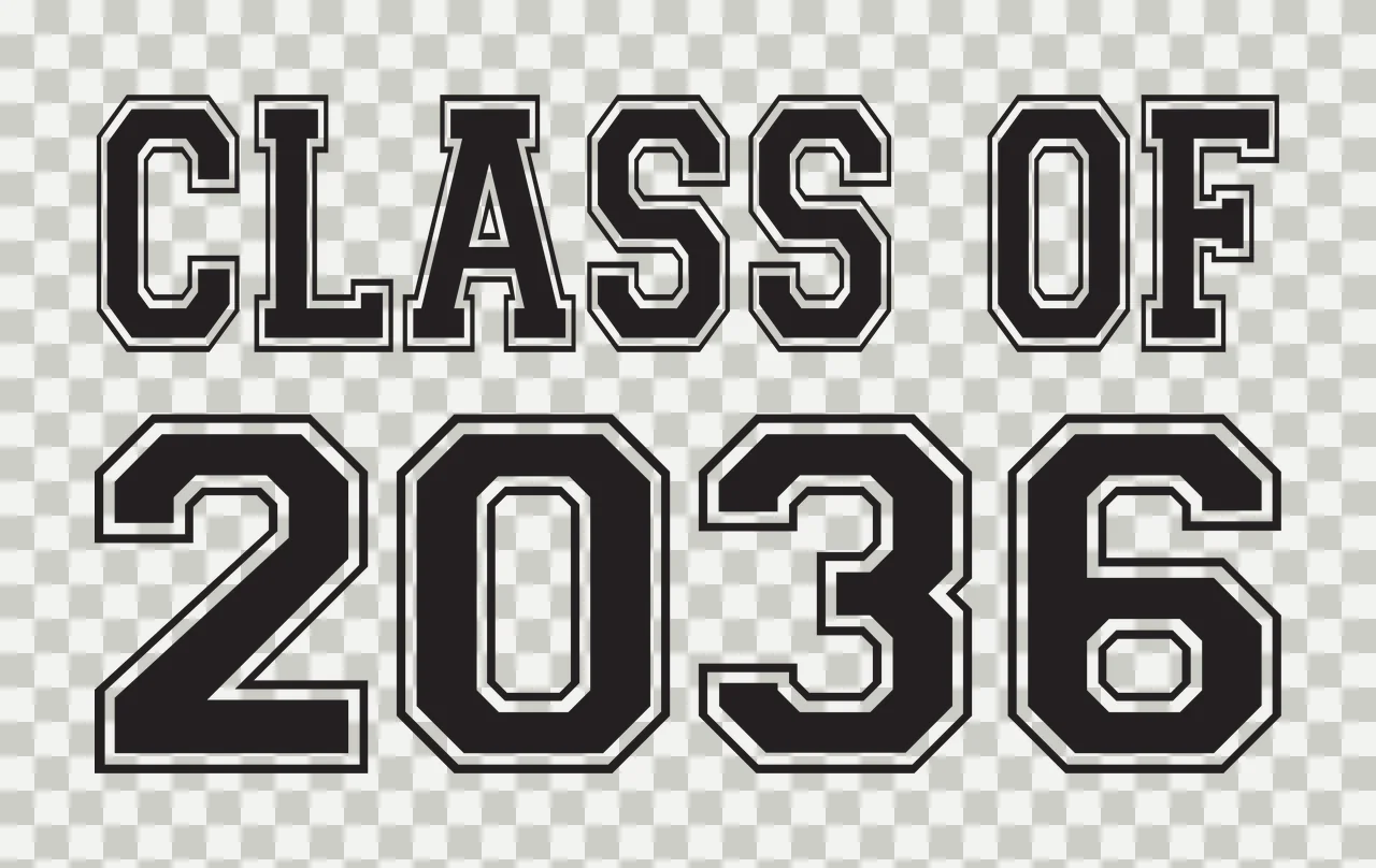 CLASS OF 2036 Typography Design with black block letters with white outlines transparency and detail preview thumbnail