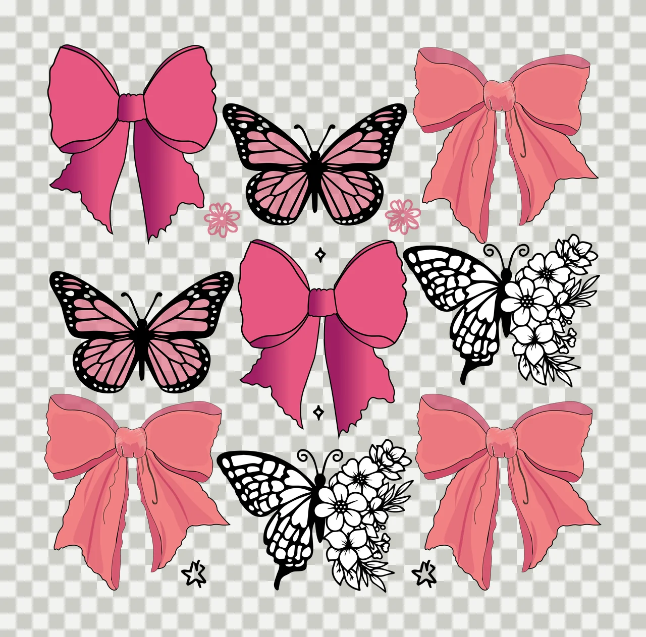Butterfly Black And Bow Pattern butterflies bows floating ribbon transparency and detail preview thumbnail