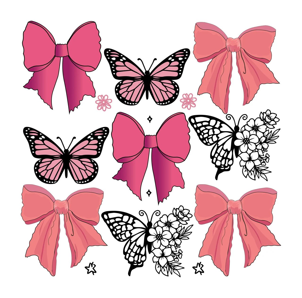 Butterfly Black And Bow Pattern butterflies bows floating ribbon