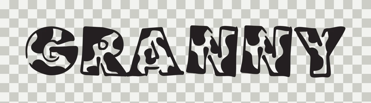 GRANNY Typography Design with inverted cow print pattern, bold letters and text GRANNY in black and white transparency and detail preview thumbnail