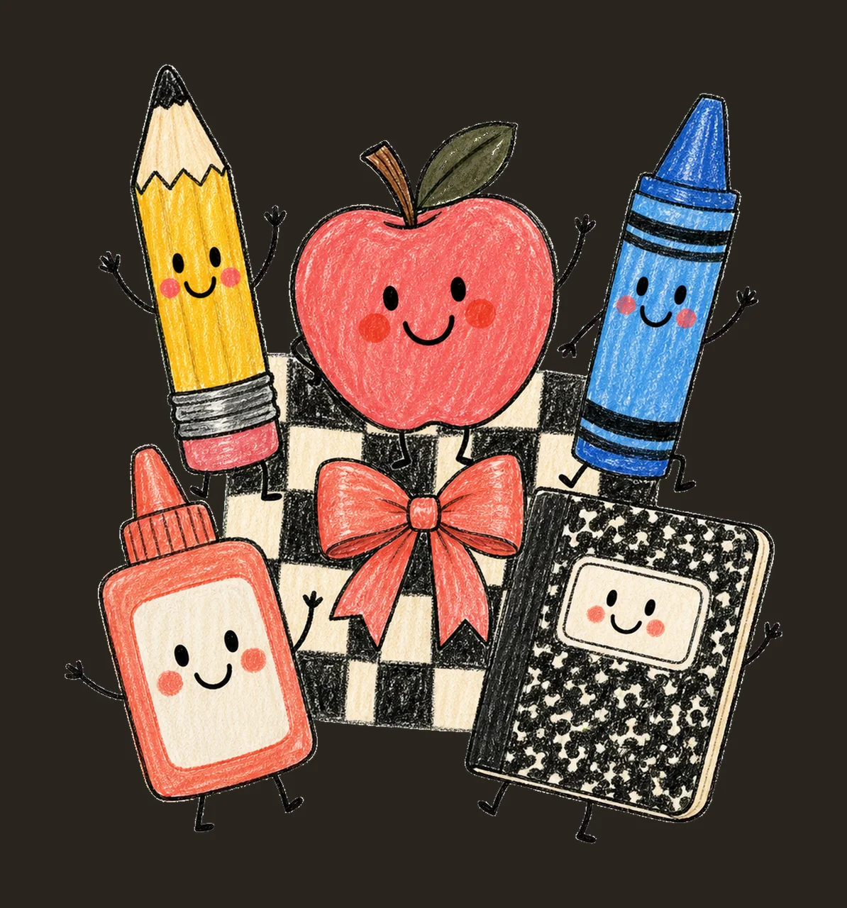 Back to School Cute School Supplies Doodle Variation A contrast preview thumbnail