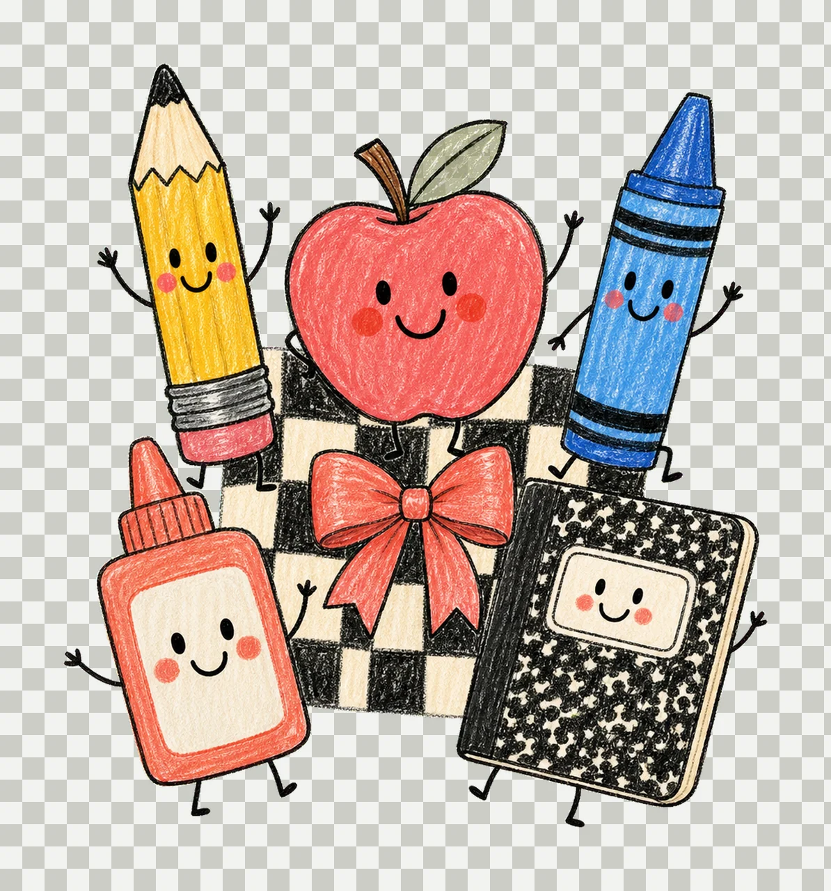 Back to School Cute School Supplies Doodle Variation A transparency and detail preview thumbnail