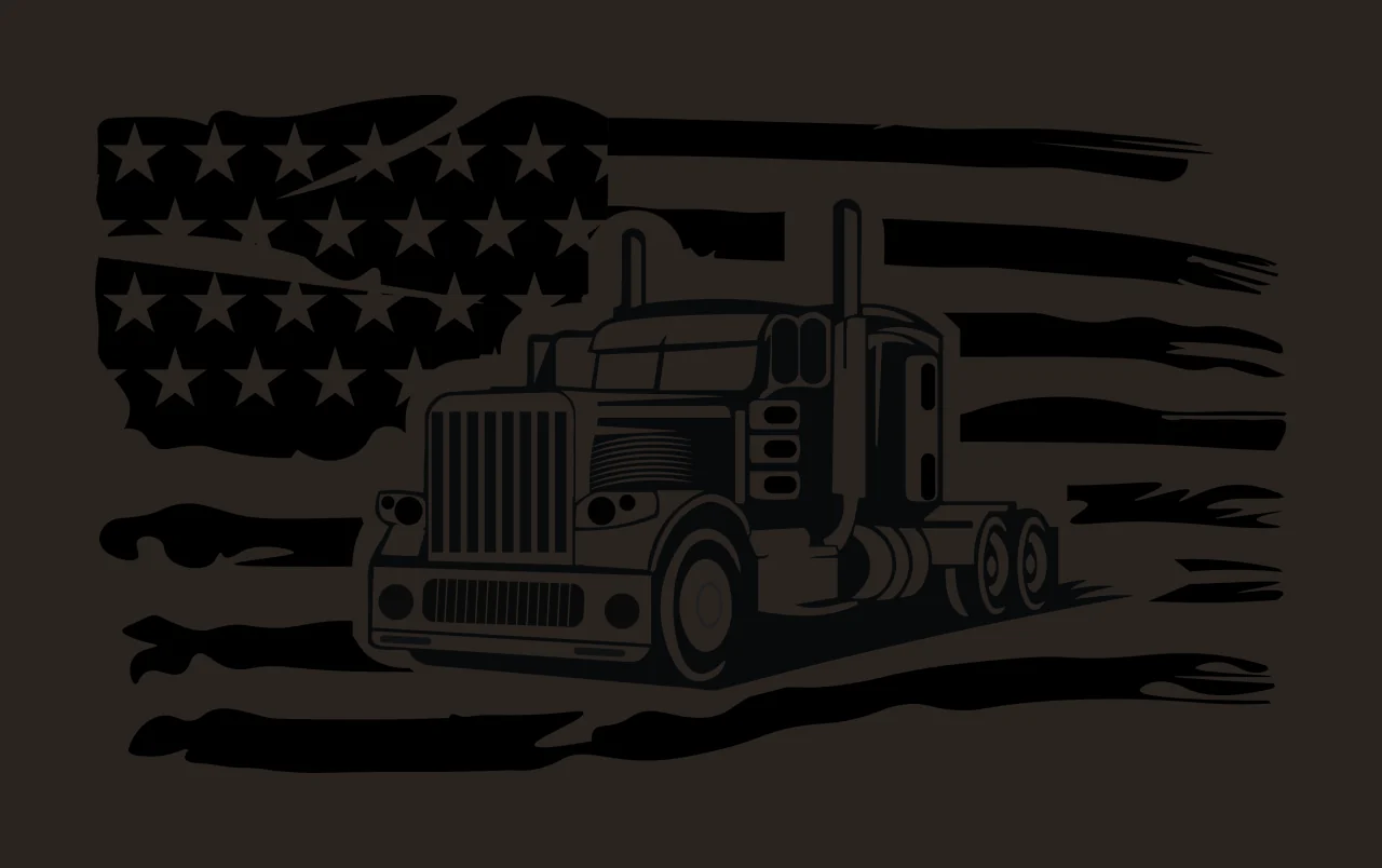 Semi Truck Flag Over Distressed driving stencil black white contrast preview thumbnail