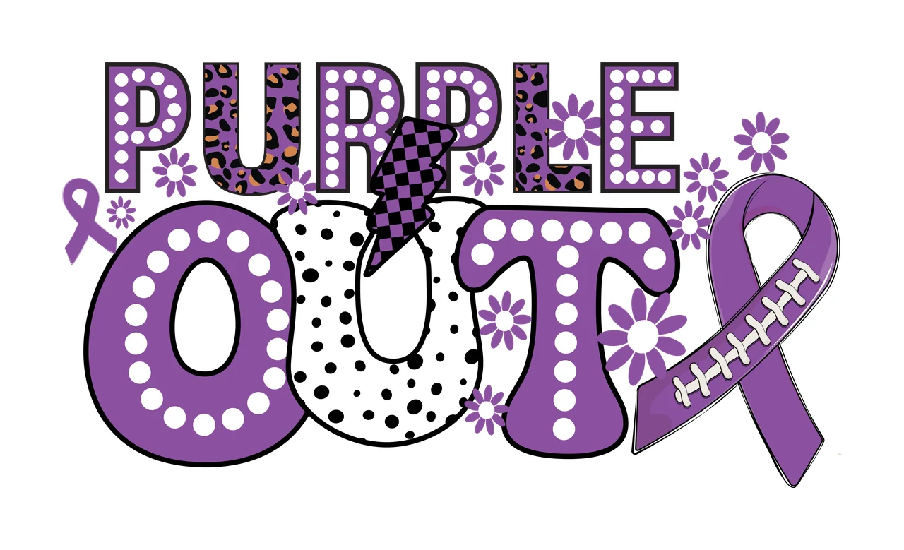 Purple Out Ribbon Flower Graphic Text and flowers black white