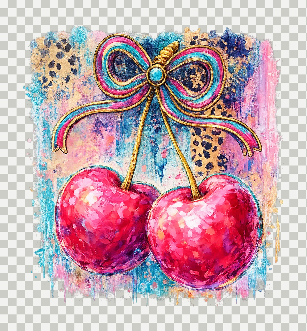Cherries bow cheetah print brushstrokes digital sublimation transparency and detail preview thumbnail