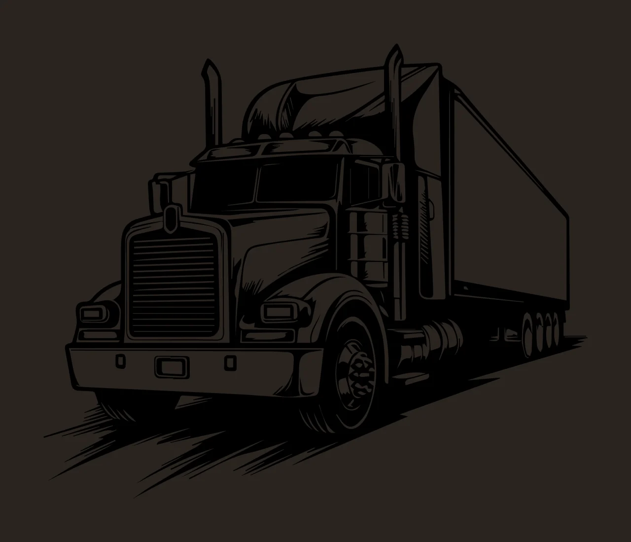 Semi Truck Moving Forward Graphic wheels exhaust stacks line drawing contrast preview thumbnail
