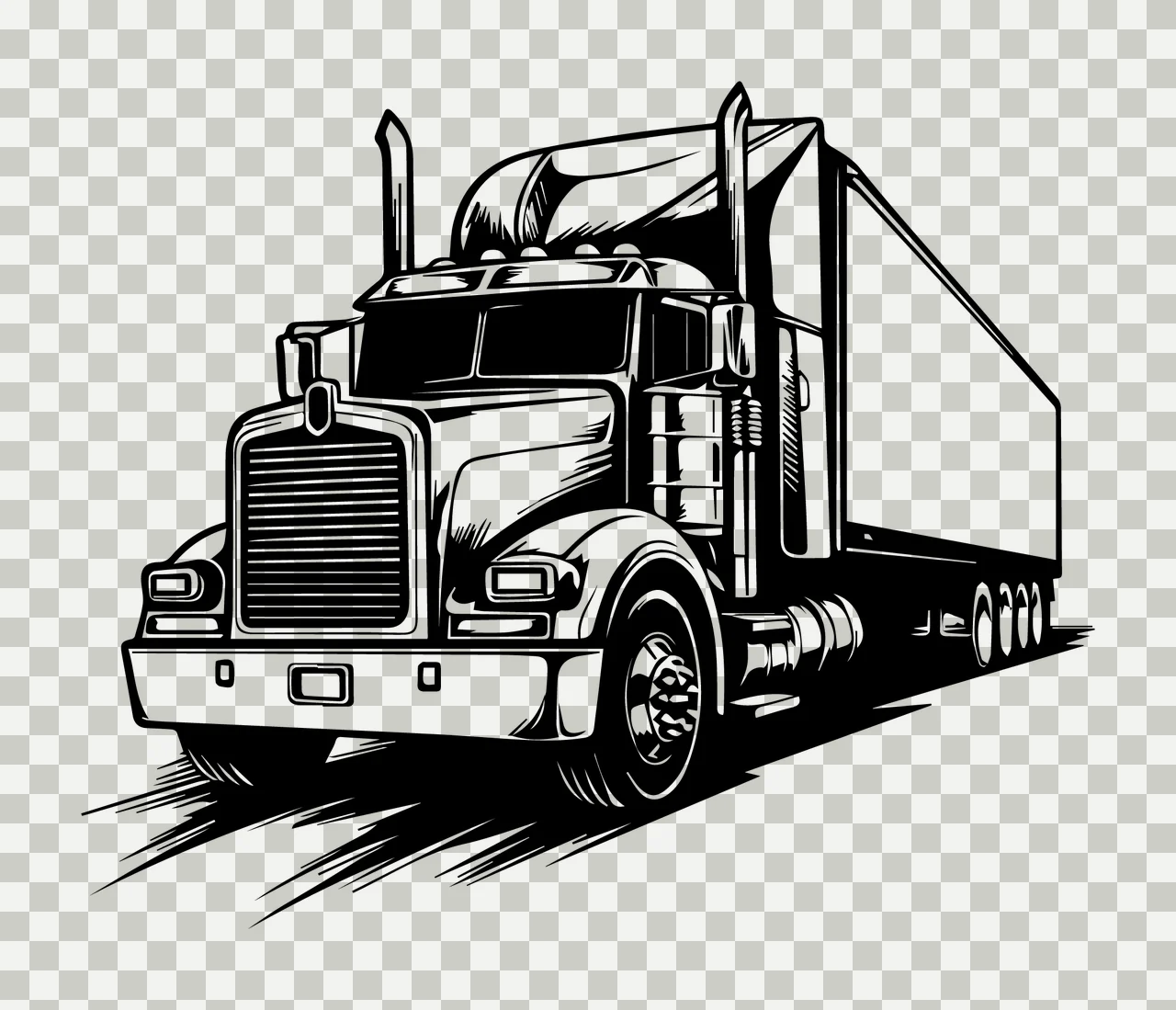Semi Truck Moving Forward Graphic wheels exhaust stacks line drawing transparency and detail preview thumbnail