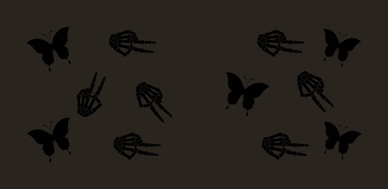 Skeleton Peace Butterflies And Hands Pattern fingers silhouette contrast preview thumbnail