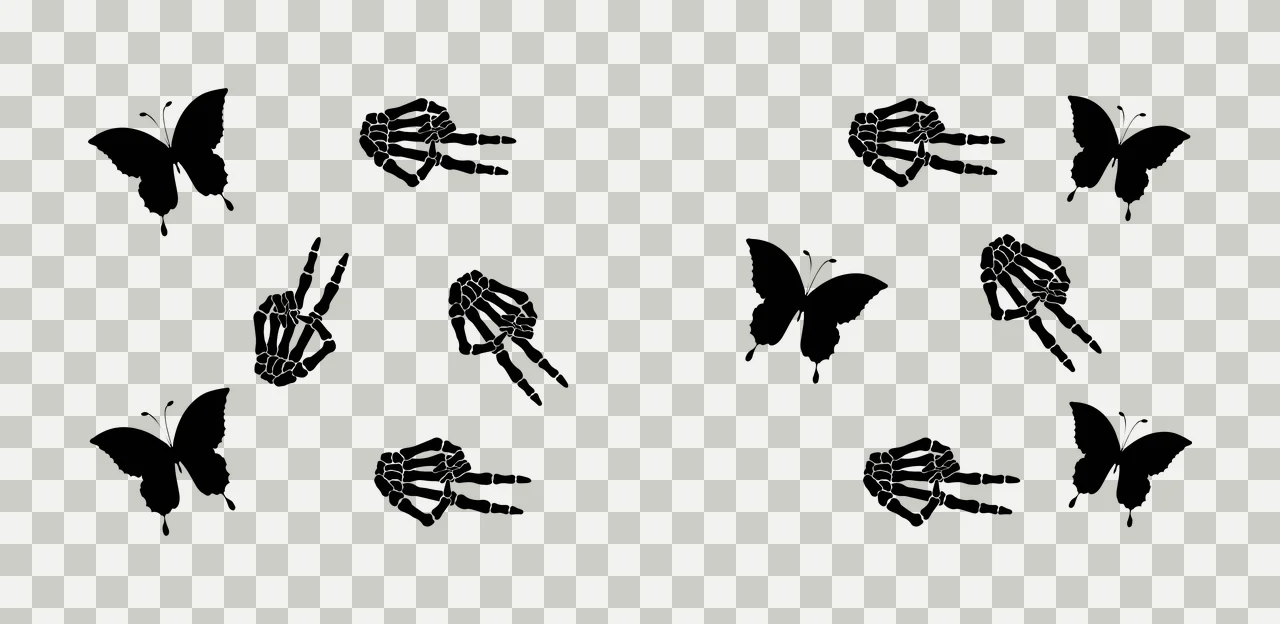 Skeleton Peace Butterflies And Hands Pattern fingers silhouette transparency and detail preview thumbnail