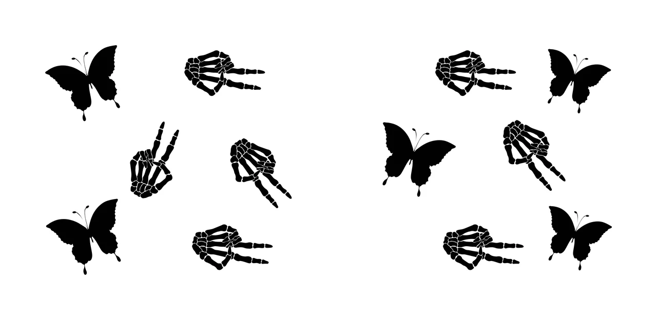 Skeleton Peace Butterflies And Hands Pattern fingers silhouette