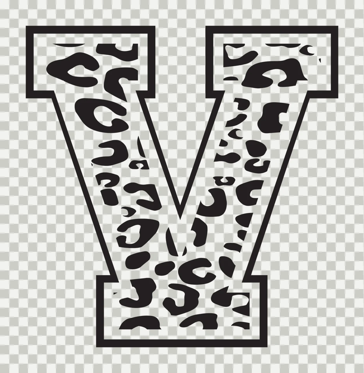Black Varsity Half Font Leopard Character 13 print animal cheetah transparency and detail preview thumbnail