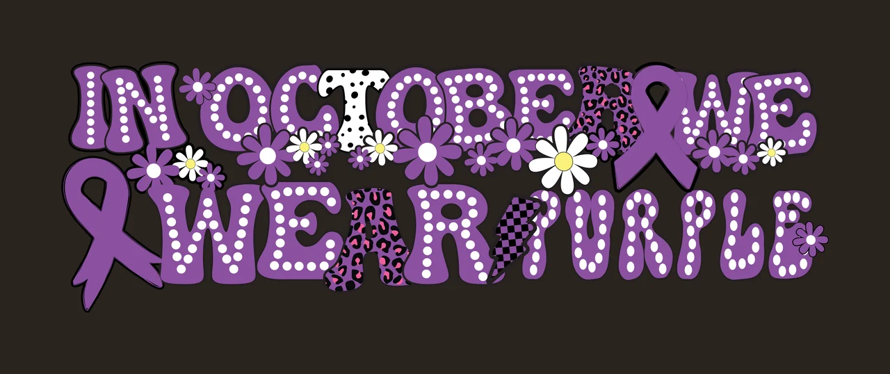 In October We Wear Purple Ribbon Design text and inspirational contrast preview thumbnail