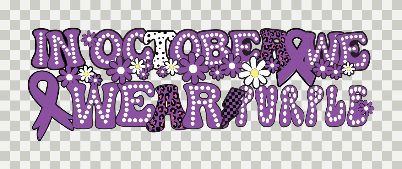 In October We Wear Purple Ribbon Design text and inspirational transparency and detail preview thumbnail