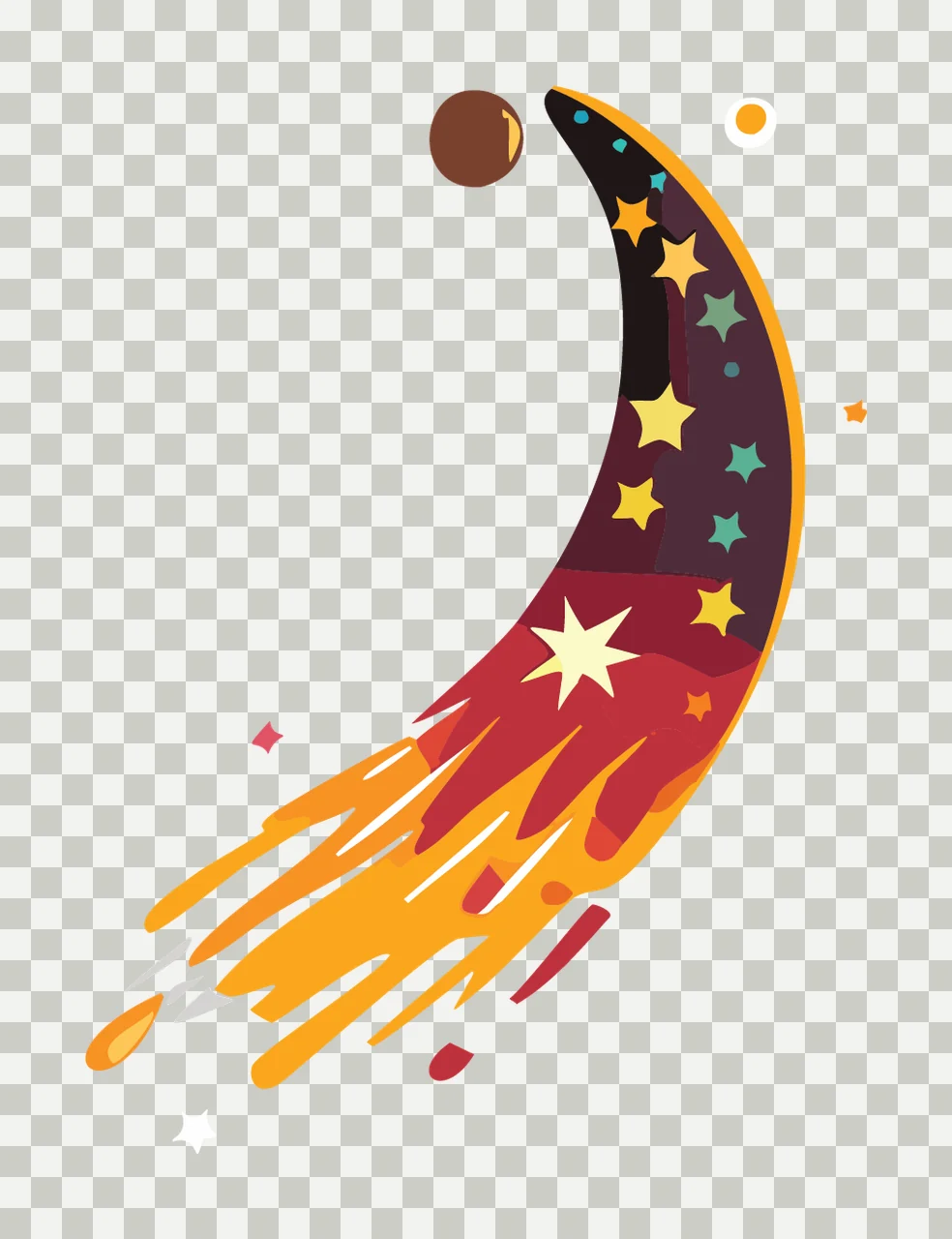 Space Crescent Moon Descending With Stars And Comet transparency and detail preview thumbnail