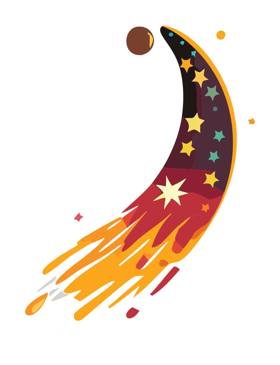 Space Crescent Moon Descending With Stars And Comet