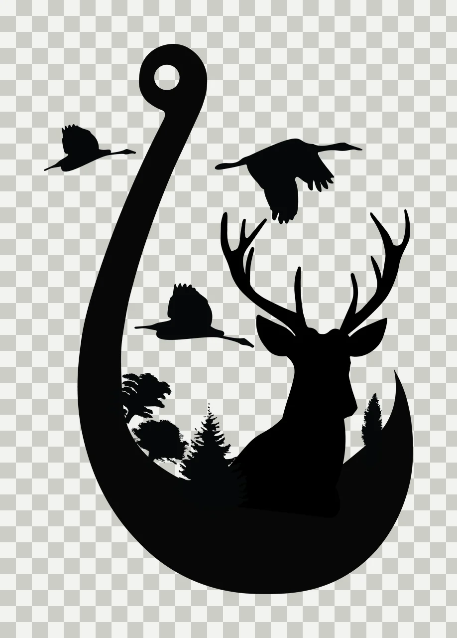 Deer Hook Head Silhouette With Birds Inside flying fish trees transparency and detail preview thumbnail