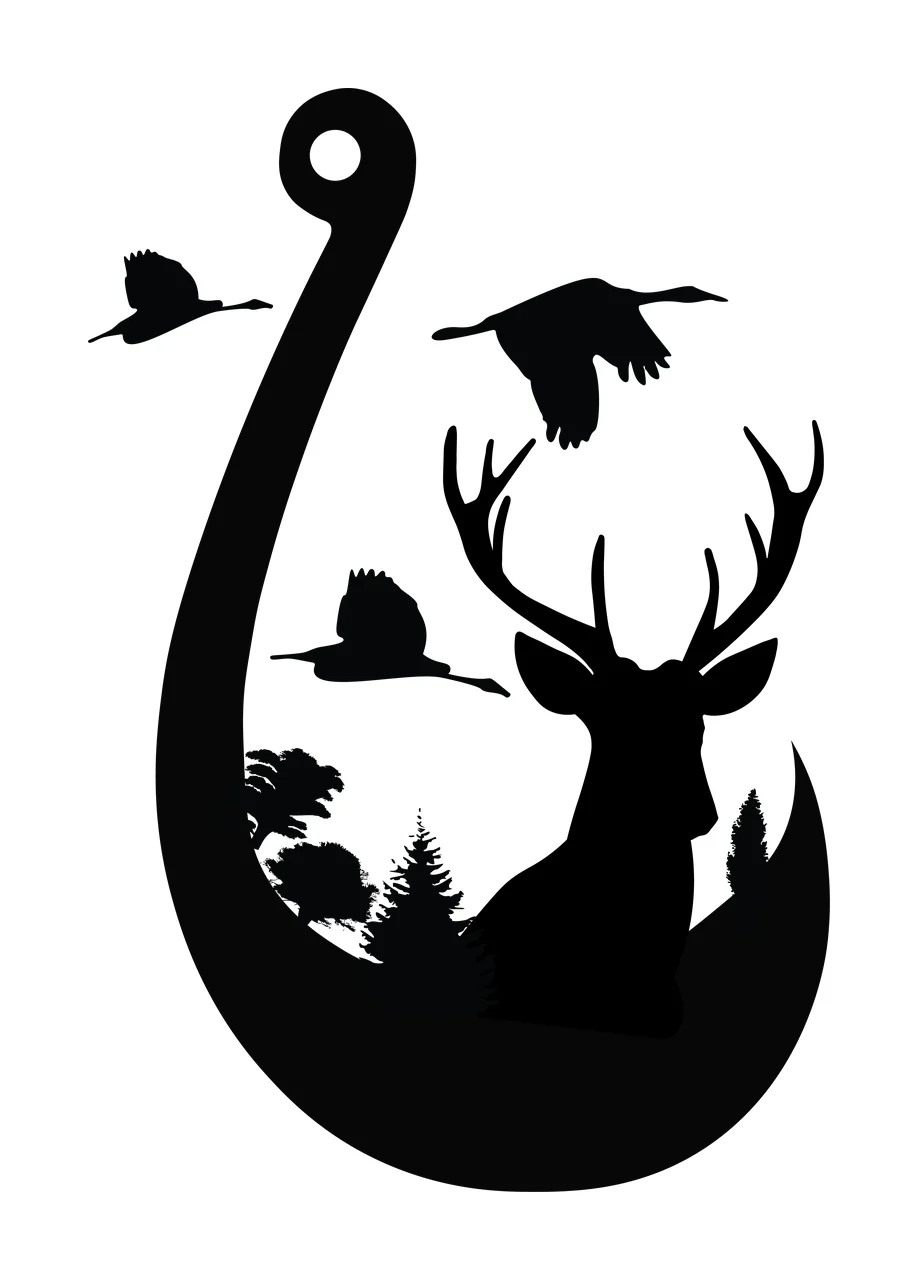 Deer Hook Head Silhouette With Birds Inside flying fish trees