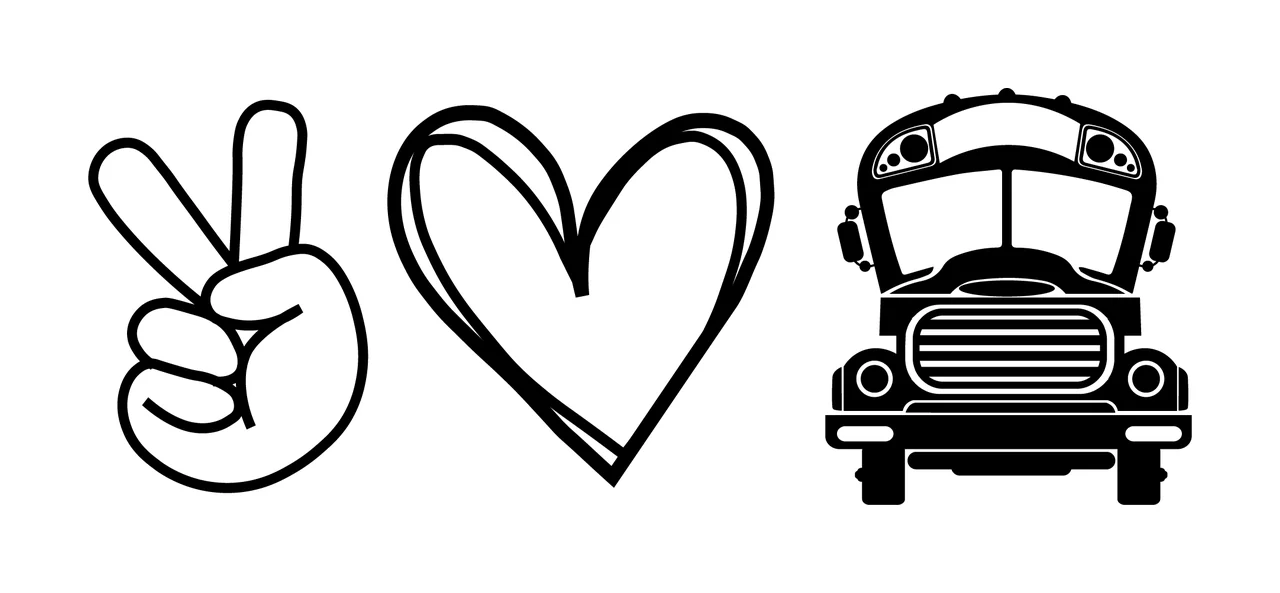 School Bus Peace Sign Heart With Transportation