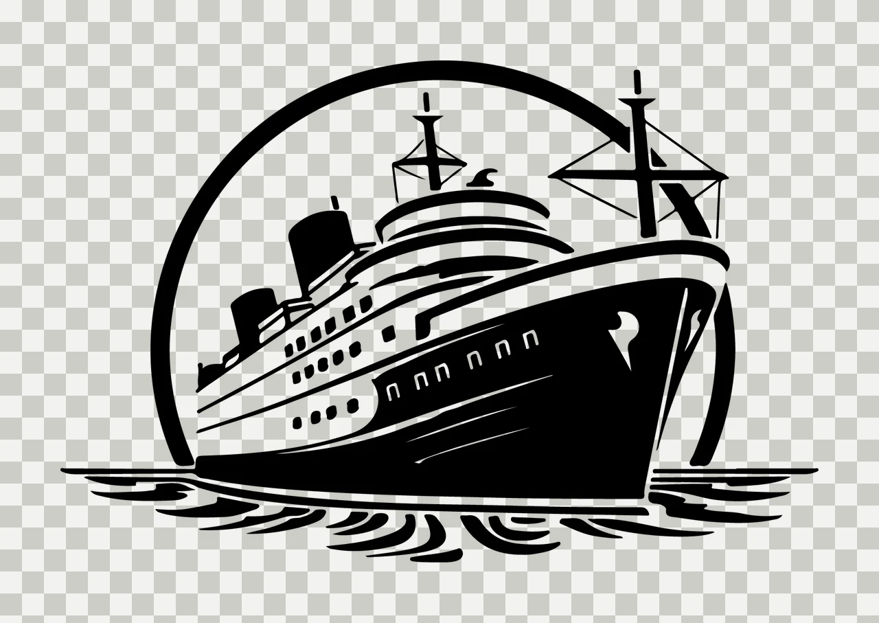 Cruise Ship N N N N N N sailing circle waves line art black transparency and detail preview thumbnail
