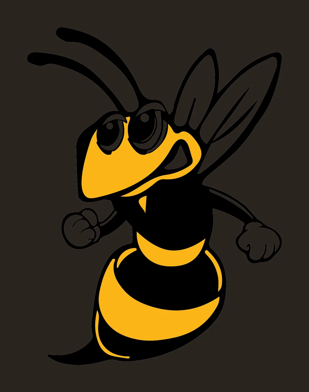 Wasp Mascot In Cartoon Style flying wings antennae hands black contrast preview thumbnail