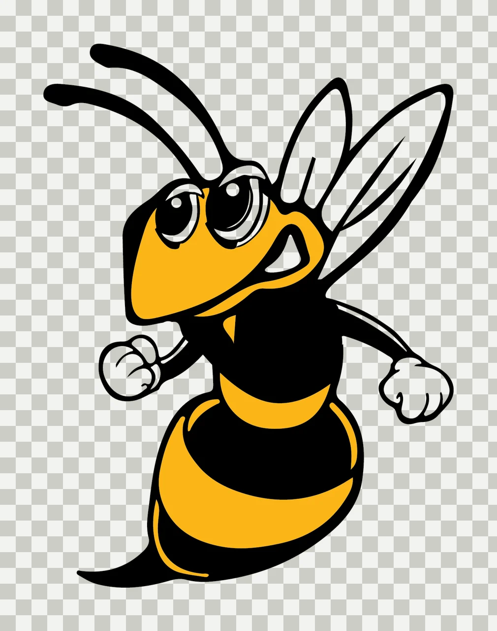 Wasp Mascot In Cartoon Style flying wings antennae hands black transparency and detail preview thumbnail