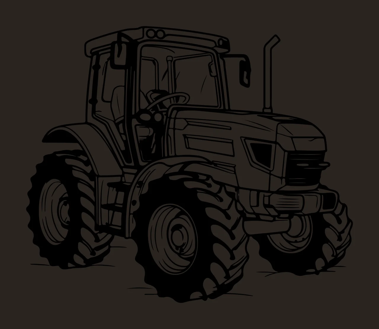 Black And White Tractor Illustration stationary wheels Variation contrast preview thumbnail