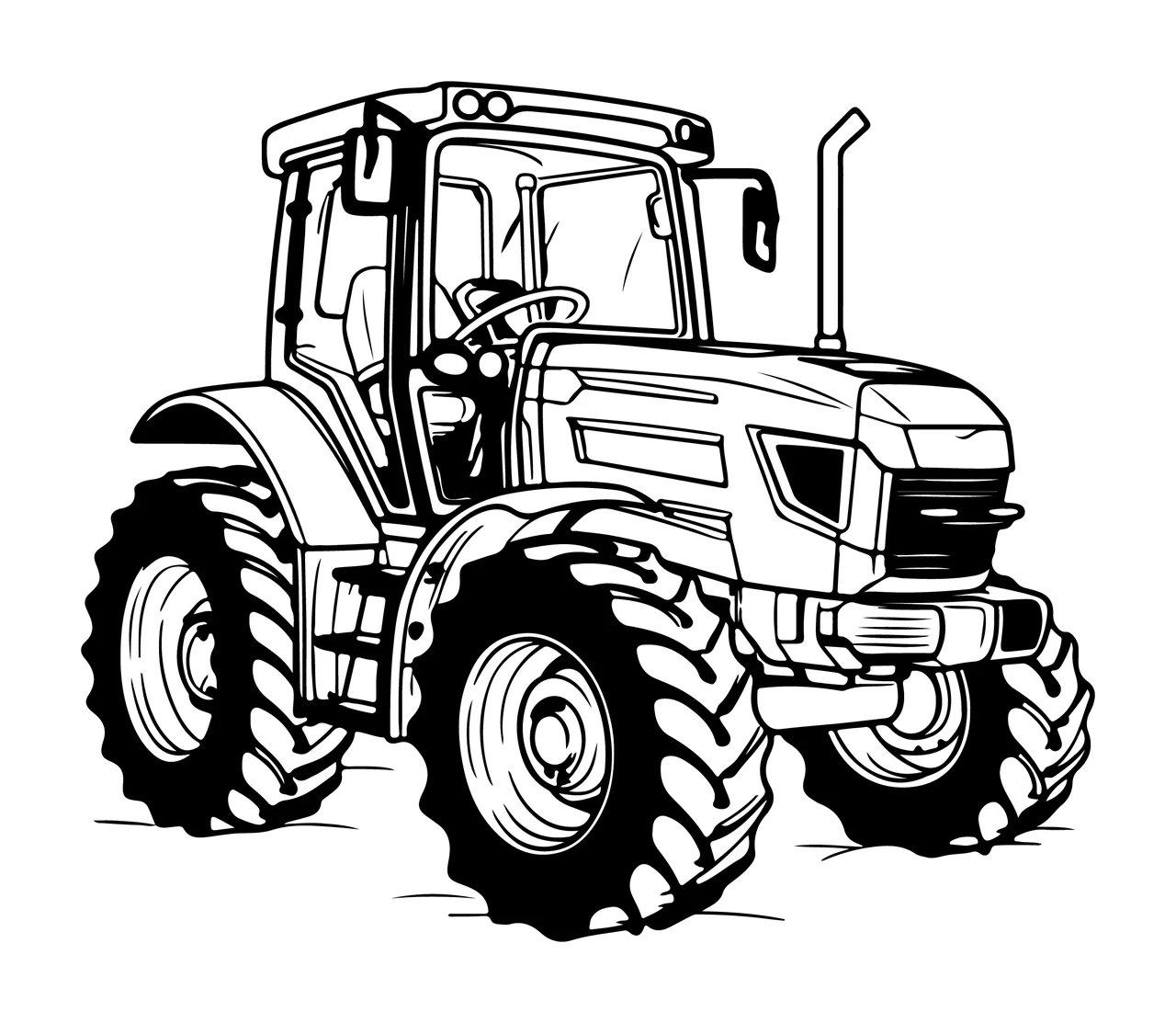 Black And White Tractor Illustration stationary wheels Variation