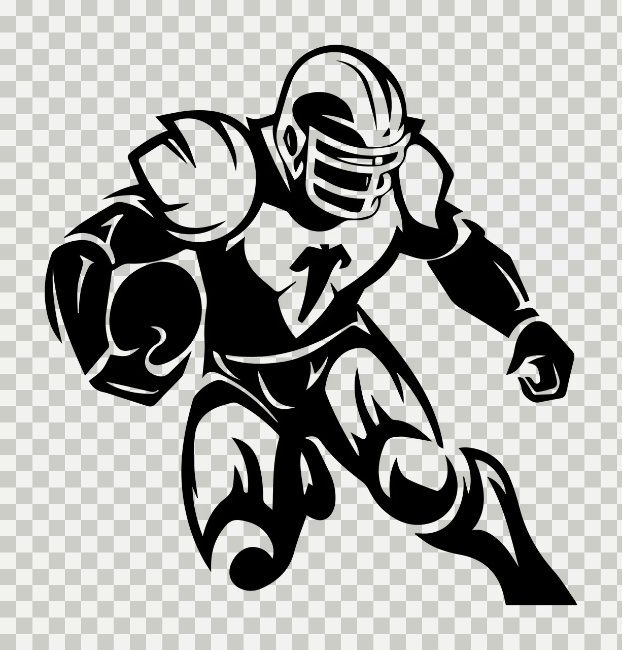 Football Player Sprinting In Black Silhouette helmet jersey transparency and detail preview thumbnail
