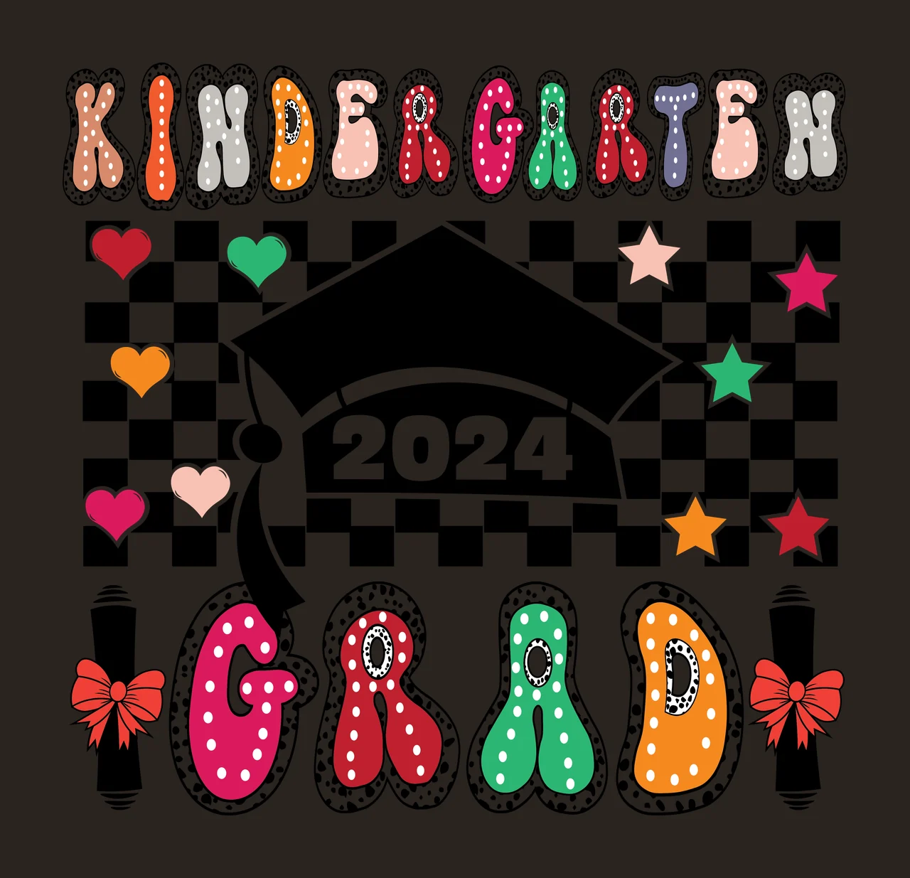 Kindergarten Black And White graduation design cap checkerboard contrast preview thumbnail