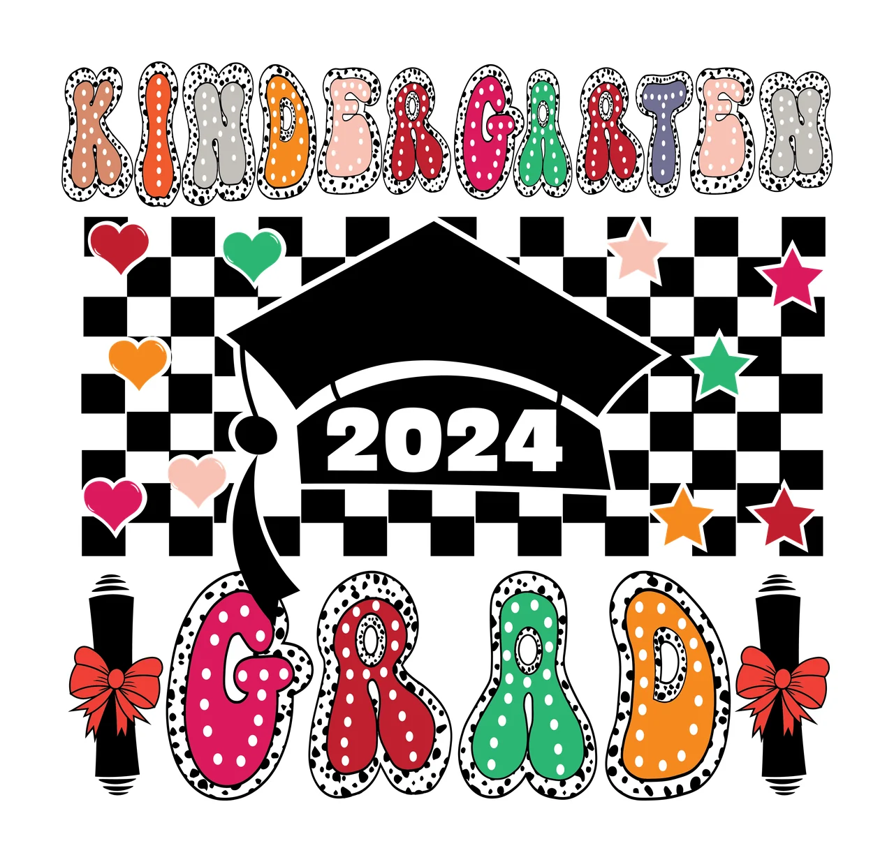Kindergarten Black And White graduation design cap checkerboard