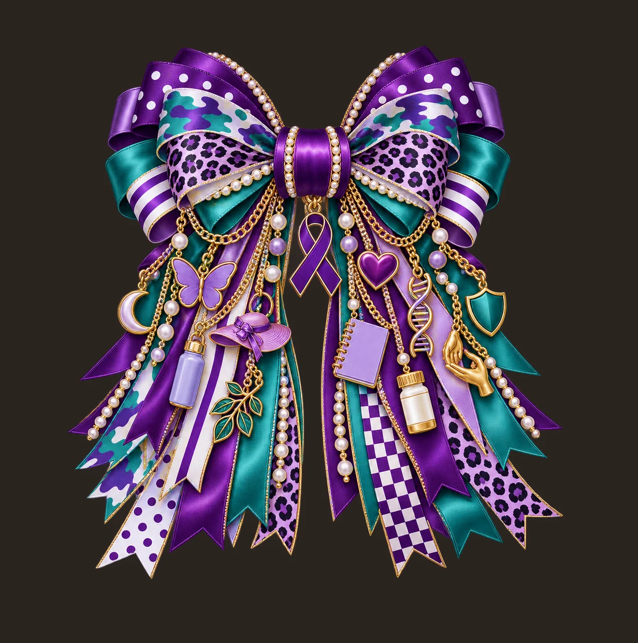 Lupus Awareness Bow Charm PNG, Gold Chain Charms, Transparent Sublimation Design, Digital Download contrast preview thumbnail