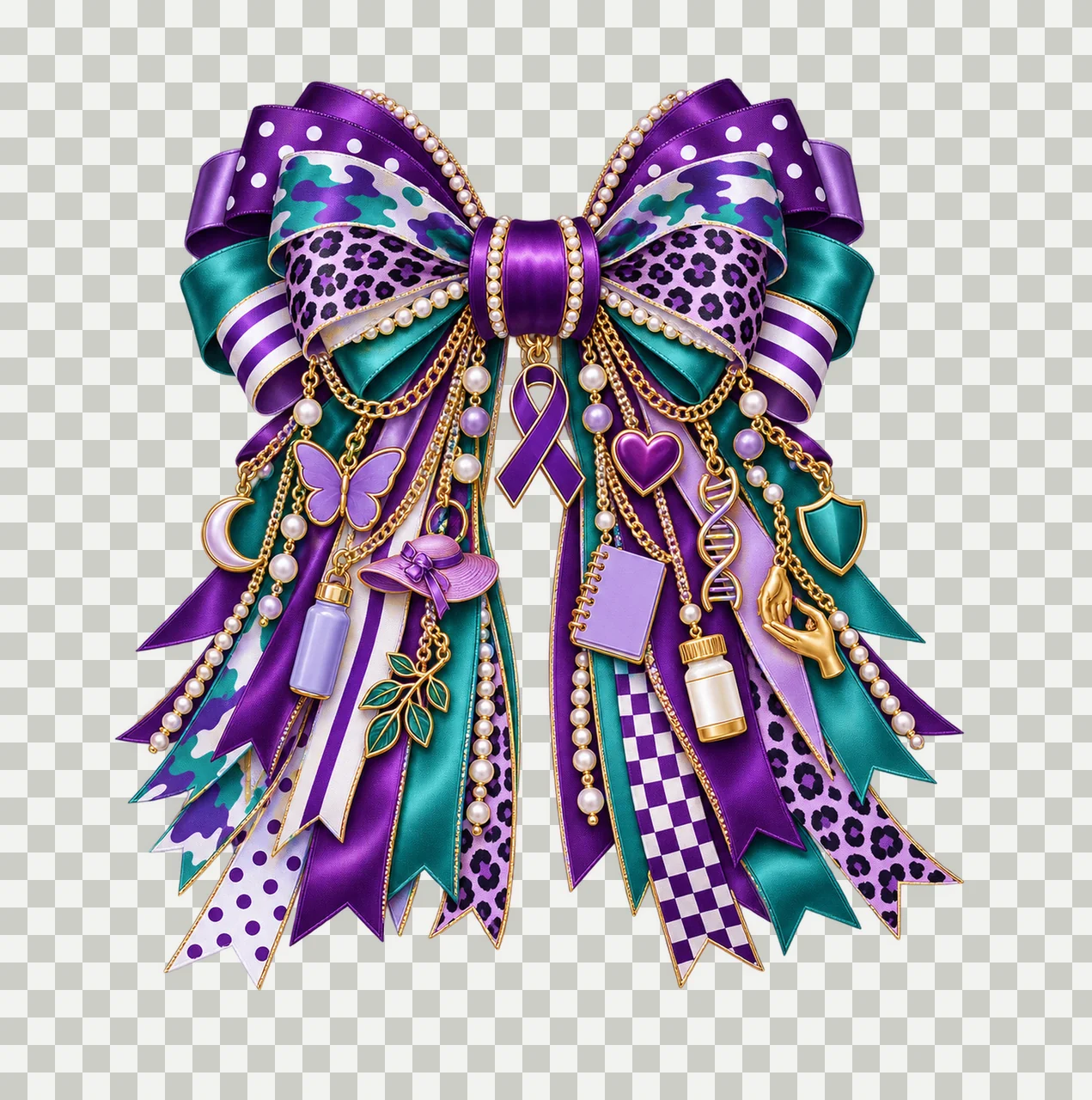 Lupus Awareness Bow Charm PNG, Gold Chain Charms, Transparent Sublimation Design, Digital Download transparency and detail preview thumbnail