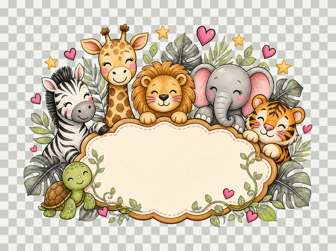 Girl Zoo Name Plate Frame Design Hand Drawn Variation D transparency and detail preview thumbnail
