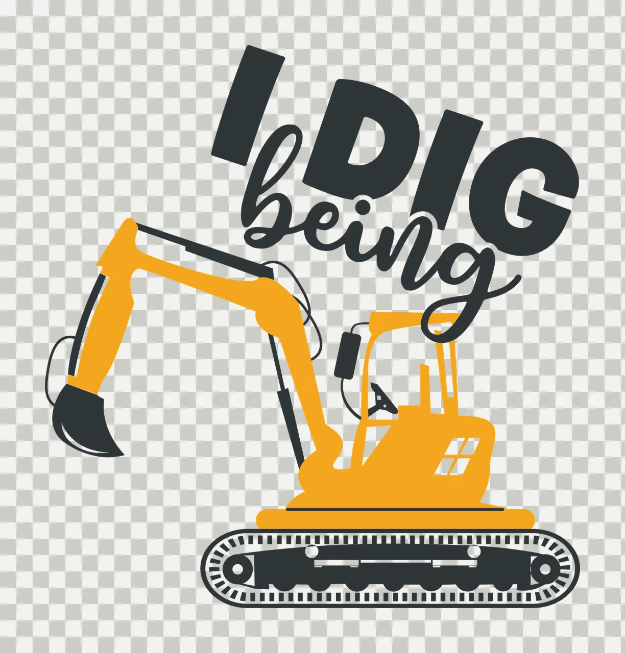 I Dig Being Excavator Silhouette Design digging black white transparency and detail preview thumbnail
