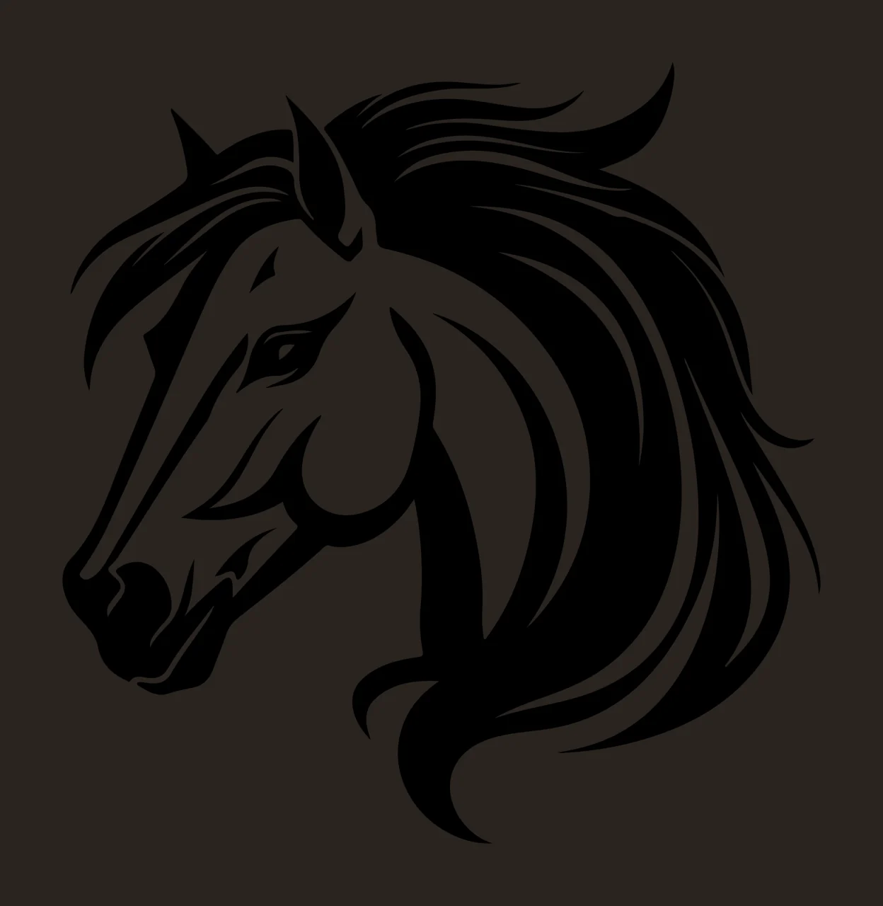 Horse Head Profile Of A With Flowing Wild mane black and white graphic contrast preview thumbnail
